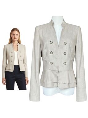 White House Black Market Cream Military Peplum Blazer 4